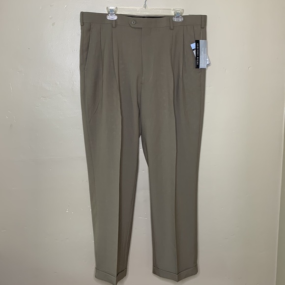 GEOFFREY BEENE Dress Pants Tan Pleated Cuffs Career Performance Trousers 40 - Picture 1 of 15